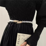 Women's Pearl Belt Elastic Belt Pair with Waist Wrap Dress