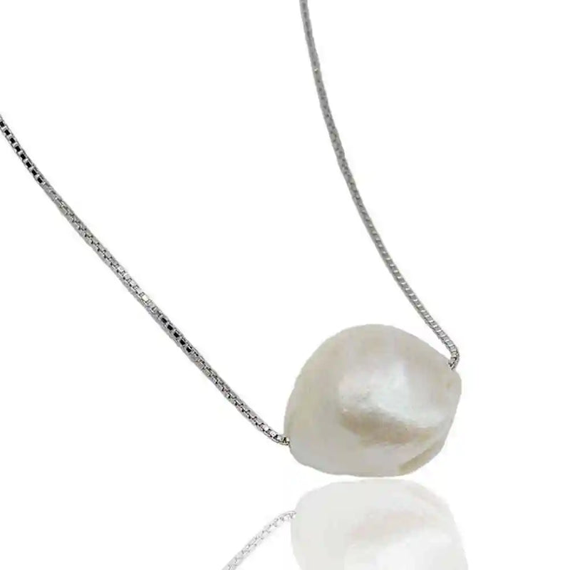 Baroque Style Pearl Pendant 925 Sterling Silver Necklace