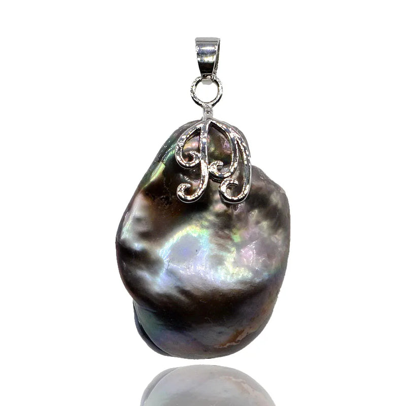 Baroque Pearl Silver Pendant Necklace Vintage Jewelry