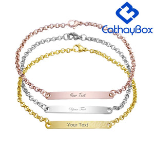 Custom Name Engrave Bracelet Silver Rose Tone Stainless Steel