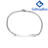 Custom Name Engrave Bracelet Silver Rose Tone Stainless Steel
