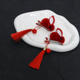 Women's Plush Rabbit Hair Ornaments Red Hair Clip Tassel Pendant Headwear