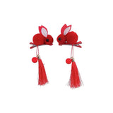 Women's Plush Rabbit Hair Ornaments Red Hair Clip Tassel Pendant Headwear