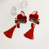 Women's Plush Rabbit Hair Ornaments Red Hair Clip Tassel Pendant Headwear