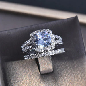 Plated Princess Cut CZ Wedding Band Set Eternity Love Collection Jewelry