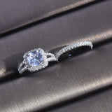 Plated Princess Cut CZ Wedding Band Set Eternity Love Collection Jewelry