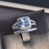 Plated Princess Cut CZ Wedding Band Set Eternity Love Collection Jewelry