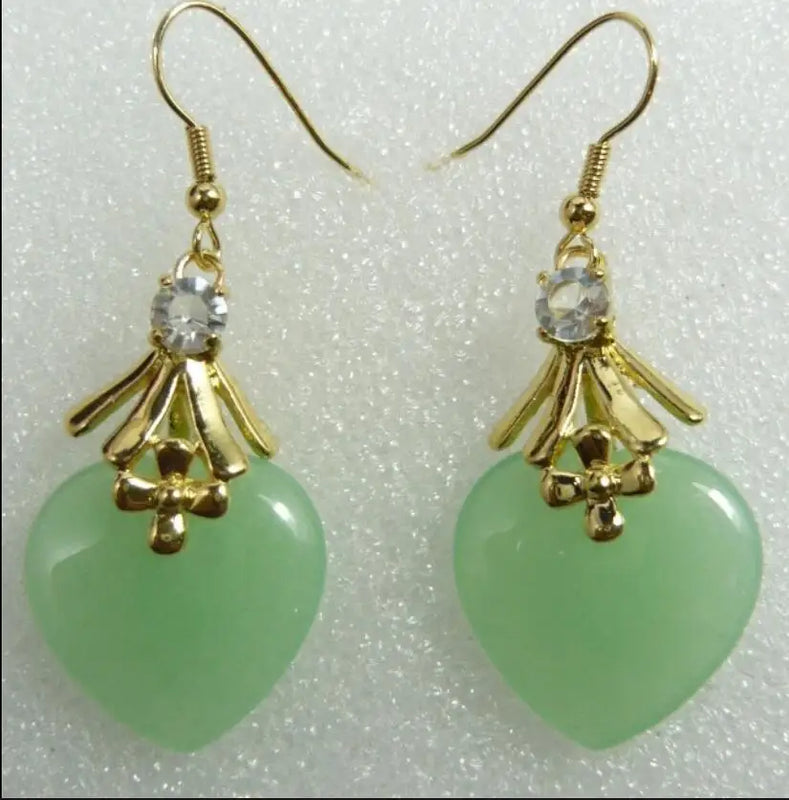 Retro Dongling Jade Heart-Shaped Earrings, Gold-Plated