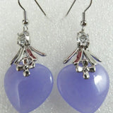 Purple Jade Heart-Shaped Earrings, Retro Style, Silver Plated