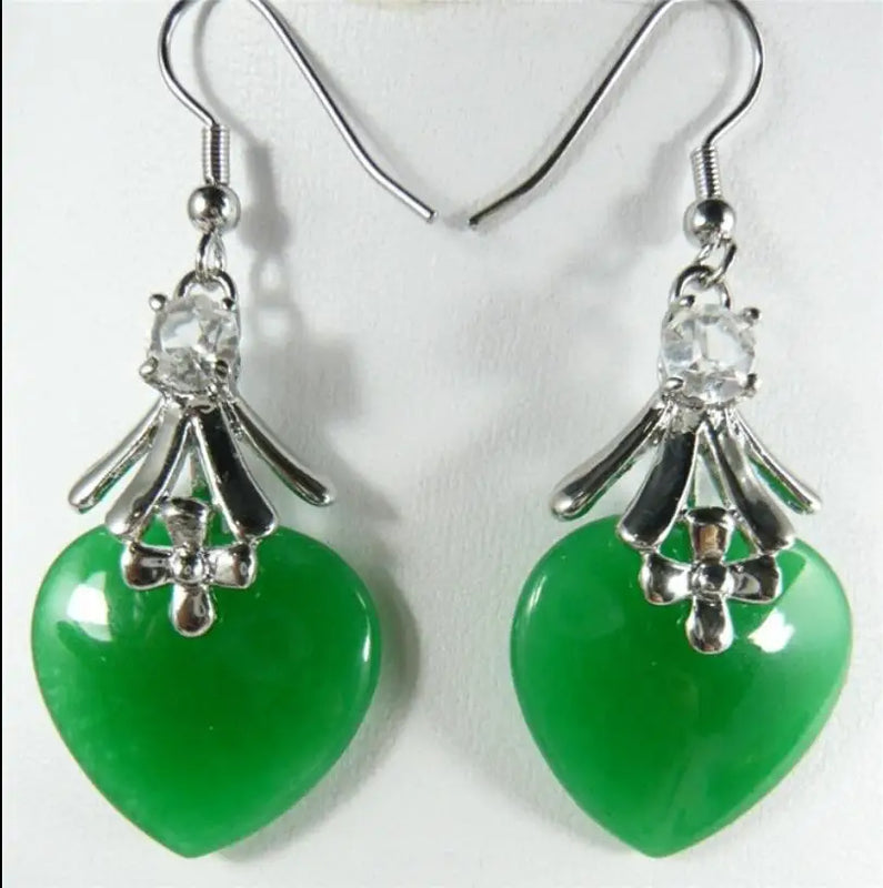 Retro green Malay jade heart-shaped Earrings