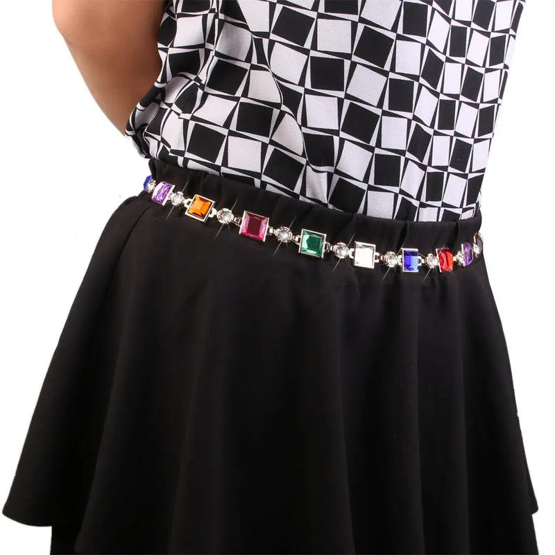 Rhinestone Beads Chain Waist Belt Metal Stretch Waistband