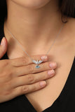 Rhodium Plated Turquoise Zircon Phoenix Necklace