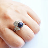 Freshwater Pearl Zirconia Silver Leaf Adjustable Ring