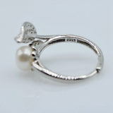 Freshwater Pearl Zirconia Silver Leaf Adjustable Ring