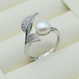 Freshwater Pearl Zirconia Silver Leaf Adjustable Ring