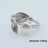 Freshwater Pearl Zirconia Silver Leaf Adjustable Ring