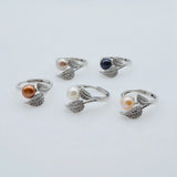 Freshwater Pearl Zirconia Silver Leaf Adjustable Ring