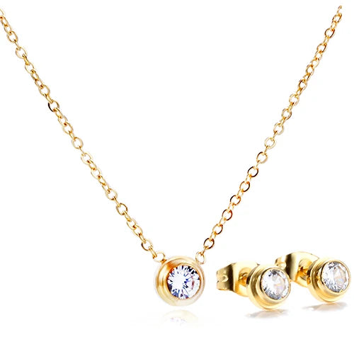 Rose Stainless Steel Zircon Crystal Jewelry Set