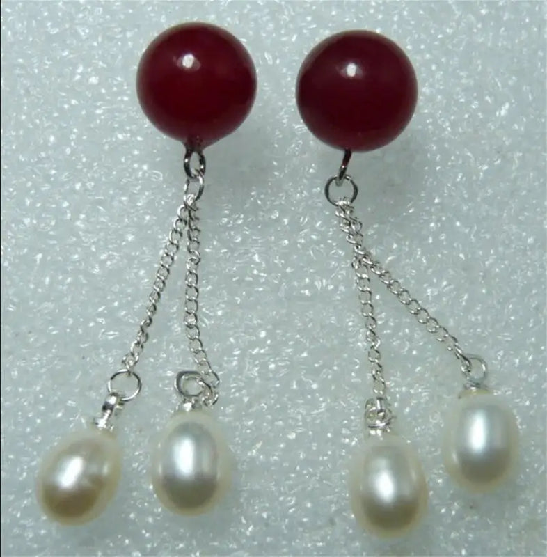 Ruby & Pearl Double Line Earrings