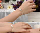 Women's S925 Butterfly Love Flower Silver Bracelet 19cm+2.5cm