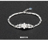 Women's S925 Butterfly Love Flower Silver Bracelet 19cm+2.5cm