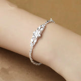 Women's S925 Butterfly Love Flower Silver Bracelet 19cm+2.5cm