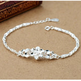 Women's S925 Butterfly Love Flower Silver Bracelet 19cm+2.5cm
