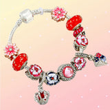 S925 Spring Flowers Pansy Glass Beads Snake Bracelet Set