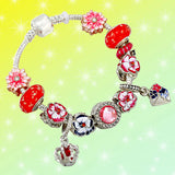 S925 Spring Flowers Pansy Glass Beads Snake Bracelet Set
