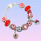 S925 Spring Flowers Pansy Glass Beads Snake Bracelet Set