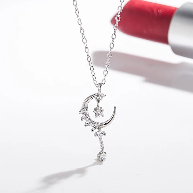 S925 Girl Magic Wand Necklace Fairy Star Diamond Sweet Clavicle Chain