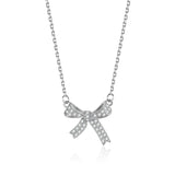 S925 Sterling Silver Bow Necklace - Elegant Gift for Her