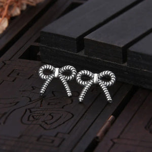 S925 Sterling Silver Bow Stud Earrings Threaded Design European American Jewelry