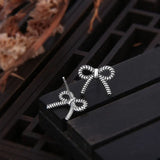 S925 Sterling Silver Bow Stud Earrings Threaded Design European American Jewelry