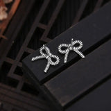 S925 Sterling Silver Bow Stud Earrings Threaded Design European American Jewelry