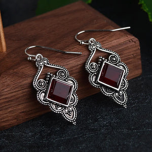 Vintage Thai Silver Ruby Zircon Earrings Gift Jewelry