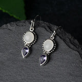 Vintage Thai Silver Moonstone Earrings Water Drop Shape Amethys