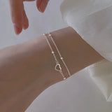 Women's S925 Silver Bracelet Heart Bead Small Fresh Jewelry