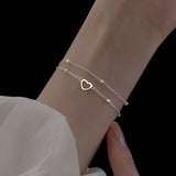 Women's S925 Silver Bracelet Heart Bead Small Fresh Jewelry