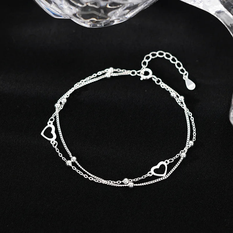 Women's S925 Silver Bracelet Heart Bead Small Fresh Jewelry