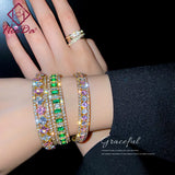 Women's Zircon Crystal Bangle Pink Bracelet Set
