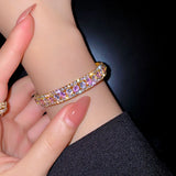 Women's Zircon Crystal Bangle Pink Bracelet Set