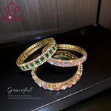 Women's Zircon Crystal Bangle Pink Bracelet Set