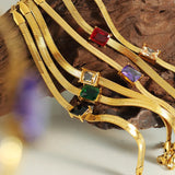 Colorful Zircon Necklace Bracelet Set Stainless Steel Snake Chain