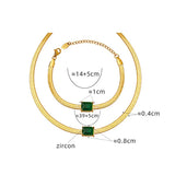 Colorful Zircon Necklace Bracelet Set Stainless Steel Snake Chain
