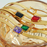 Colorful Zircon Necklace Bracelet Set Stainless Steel Snake Chain
