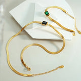 Colorful Zircon Necklace Bracelet Set Stainless Steel Snake Chain