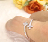 Women's Double Cross Ring Crystal Silver Rhodium Plated Adjustable
