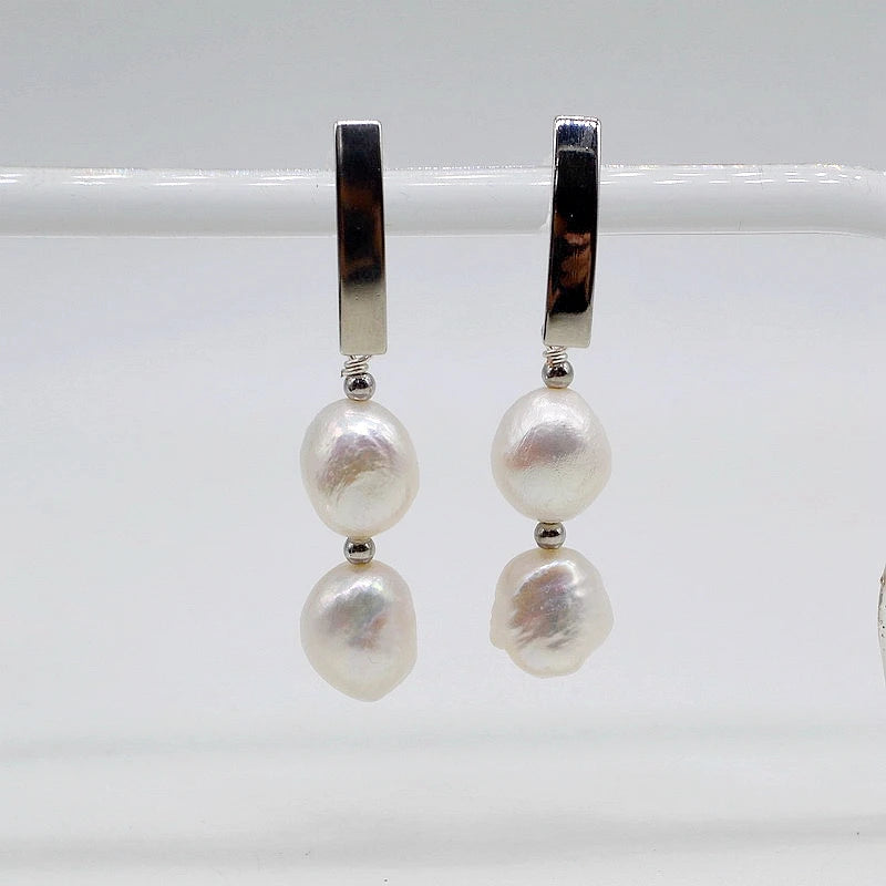 Baroque Pearl Stud Earrings Long Boho Pearl Earrings