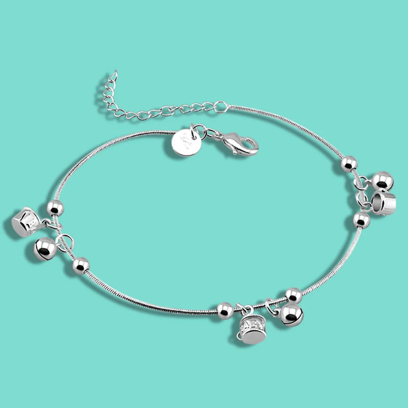 Women's Silver Anklet 925 Sterling Silver Summer Foot Ornaments
